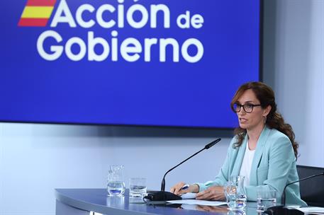 12/05/2026. Rueda de prensa tras el Consejo de Ministros. La ministra de Sanidad, Mónica García, durante la rueda de prensa tras el Consejo ...