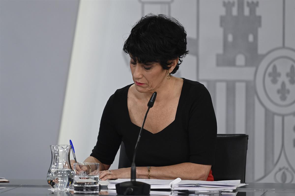 La ministra de Inclusi&oacute;n, Seguridad Social y Migraciones y portavoz del Gobierno, Elma Saiz, en la rueda de prensa