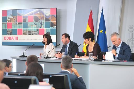 15/09/2026. Press conference after the Council of Ministers. Ministers Diana Morant, Óscar Puente, Elma Saiz and Ángel Víctor Torres announc...