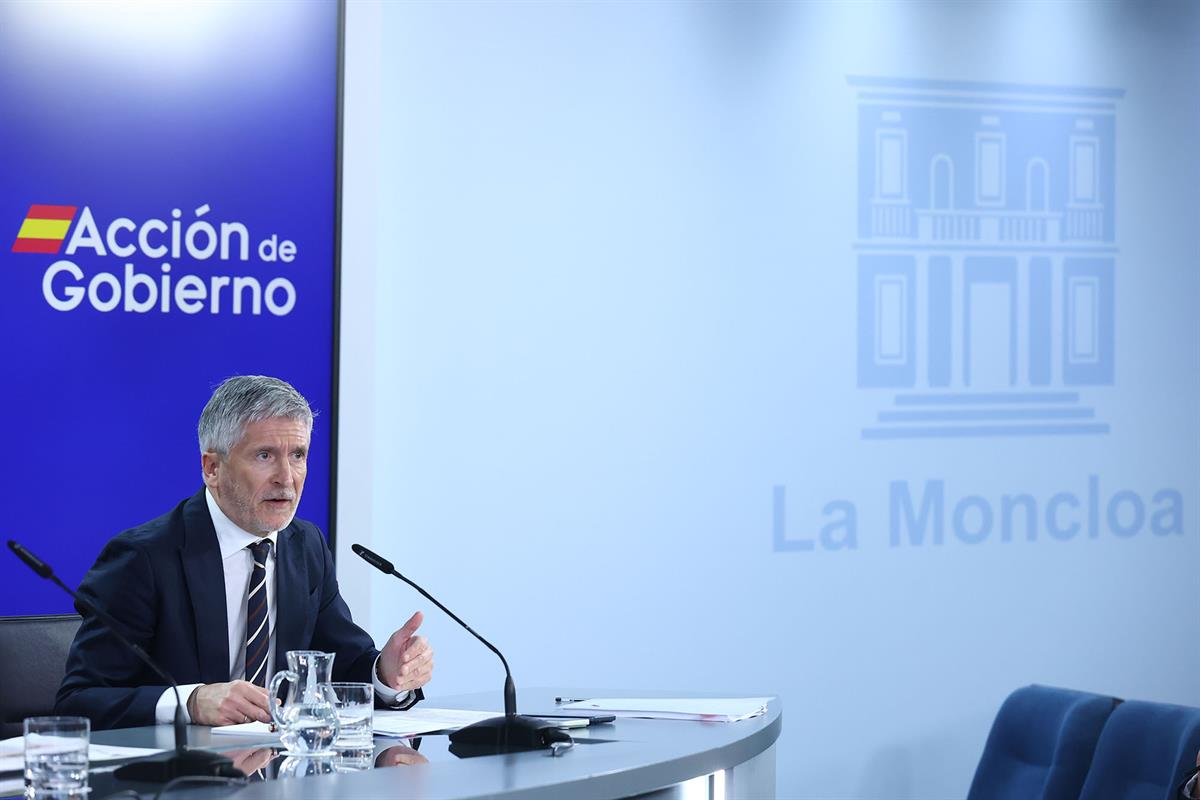 17/03/2026. Rueda de prensa tras el Consejo de Ministros: Fernando Grande Marlaska. El ministro del Interior, Fernando Grande-Marlaska, dura...