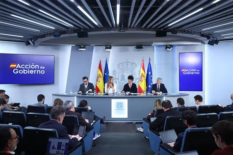 17/03/2026. Rueda de prensa tras el Consejo de Ministros: Cuerpo, Aagesen, Saiz, Grande-Marlaska. Los ministros Carlos Cuerpo, Sara Aagesen,...