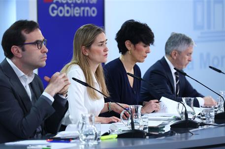 17/03/2026. Press conference after the Council of Ministers. Ministers Carlos Cuerpo, Sara Aagesen, Elma Saiz and Fernando Grande-Marlaska d...