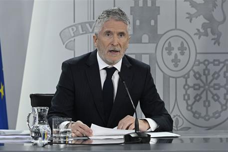 20/01/2026. Rueda de prensa tras el Consejo de Ministros: Fernando Grande-Marlaska y Elma Saiz. El ministro del Interior, Fernando Grande-Ma...