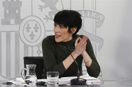 24/02/2026. Rueda de prensa tras el Consejo de Ministros: Pablo Bustinduy, Elma Saiz y Óscar López. La ministra de Inclusión, Seguridad Soci...