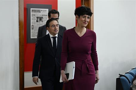 24/03/2026. Rueda de prensa tras el Consejo de Ministros: José Manuel Albares, Elma Saiz y Carlos Cuerpo. La ministra Elma Saiz, junto a los...