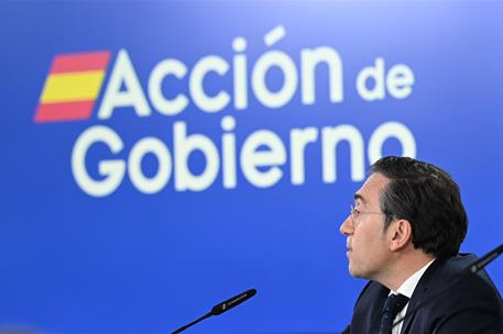 24/03/2026. Rueda de prensa tras el Consejo de Ministros: José Manuel Albares, Elma Saiz y Carlos Cuerpo. El ministro de Asuntos Exteriores,...