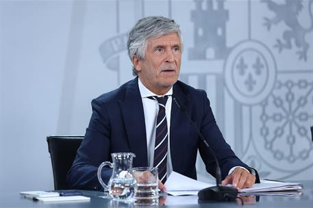 25/08/2026. Rueda de prensa tras el Consejo de Ministros. El ministro del Interior, Fernando Grande-Marlaska, interviene en la rueda de pren...