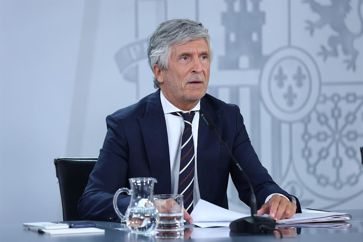 El ministro del Interior, Fernando Grande-Marlaska, durante la rueda de prensa posterior al Consejo de Ministros.