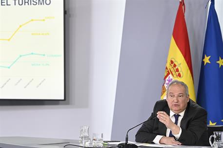 31/03/2026. Rueda de prensa tras el Consejo de Ministros. El ministro de Industria y Turismo, Jordi Hereu, durante la rueda de prensa poster...