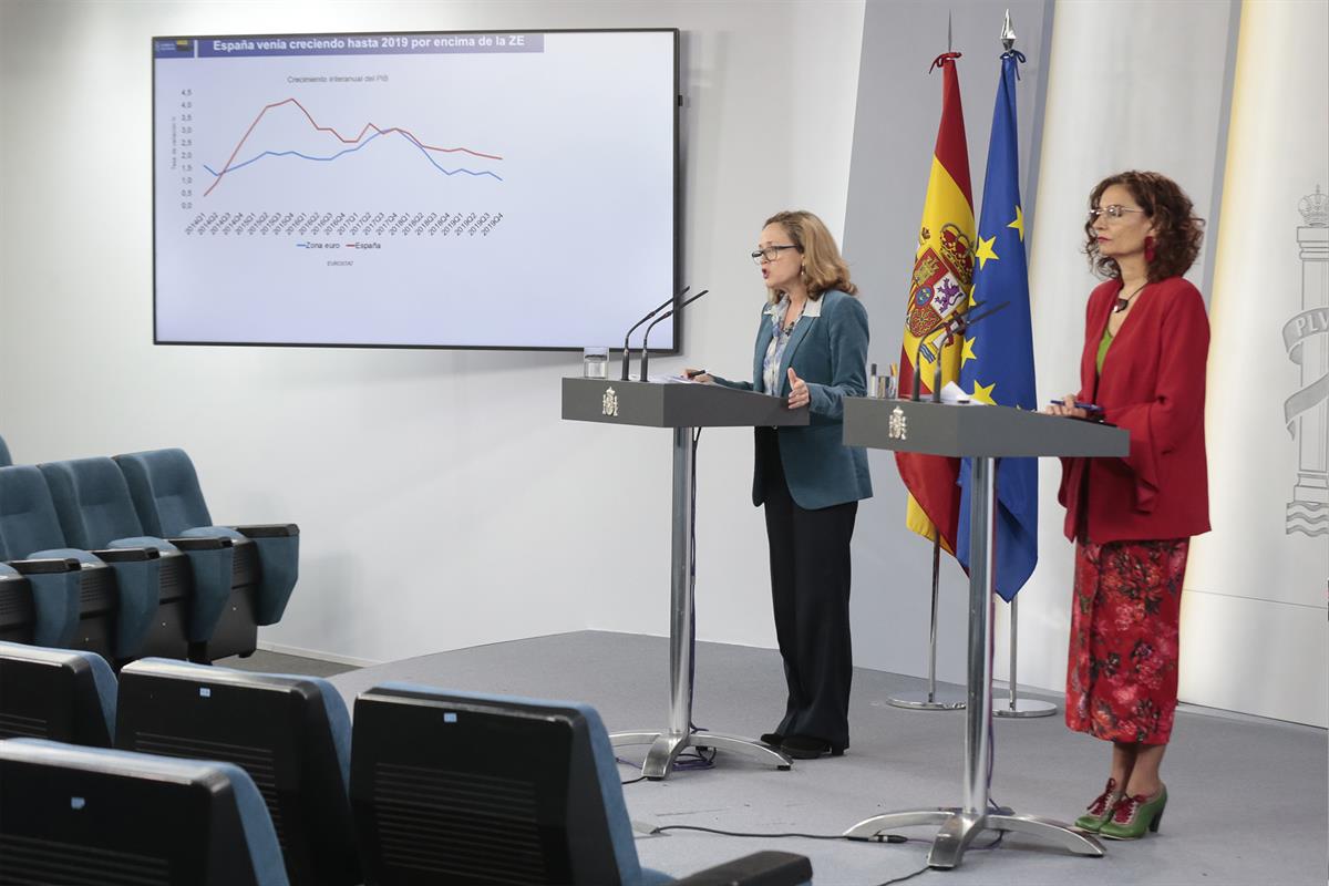 1/05/2020. Rueda de prensa de las ministras Calviño y Montero. Intervención de la vicepresidenta tercera y ministra de Asuntos Económicos y ...