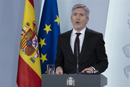 2/04/2020. Rueda de prensa de los ministros del Interior y de Ciencia e Innovación. Intervención del ministro del Interior, Fernando Grande-Marlaska.