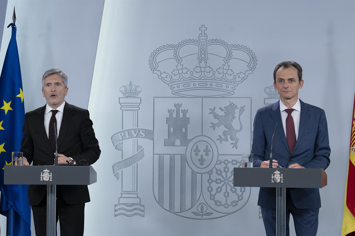 2/04/2020. Rueda de prensa de los ministros del Interior y de Ciencia e Innovación. Los ministro del Interior, Fernando Grande-Marlaska, y d...