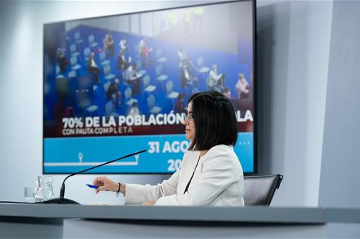 La ministra Darias durante la rueda de prensa posterior al Consejo Interterritorial del Sistema Nacional de Salud
