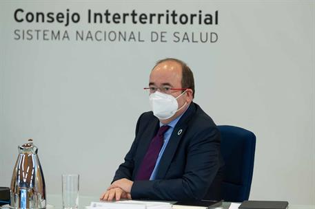 3/02/2021. Reunión del Consejo Interterritorial de Salud. El ministro de Política Territorial y Función Publica, Miquel Iceta, durante la re...