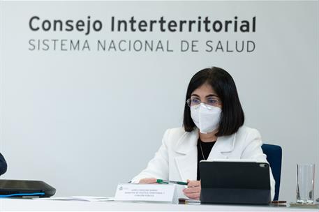 4/01/2021. Reunión del Consejo Interterritorial de Salud. La ministra de Política Territorial y Función Pública, Carolina Darias,durante la ...