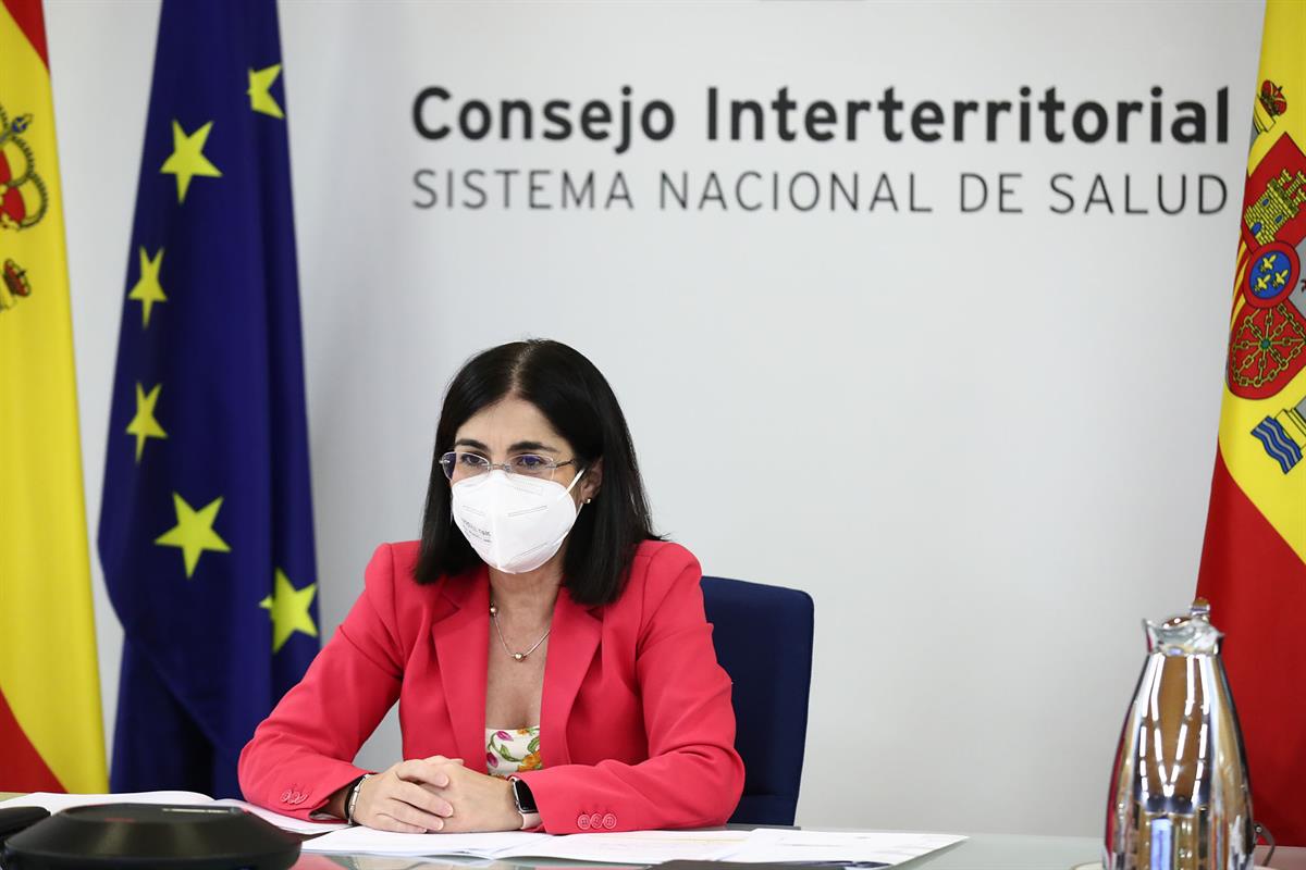 4/08/2021. Reunión y rueda de prensa posterior a la reunión del Consejo Interterritorial del SNS. La ministra de Sanidad, Carolina Darias, d...