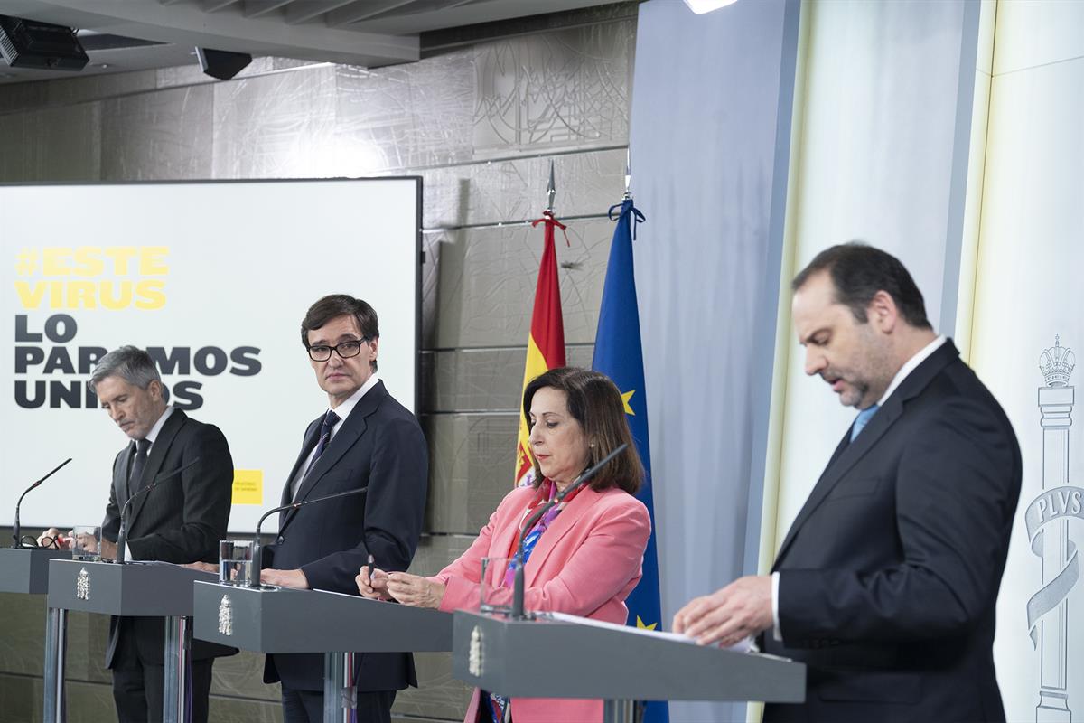 5/04/2020. Rueda de prensa telemática de los ministros de Sanidad, Defensa, Interior y Transportes, Movilidad y Agenda Urbana