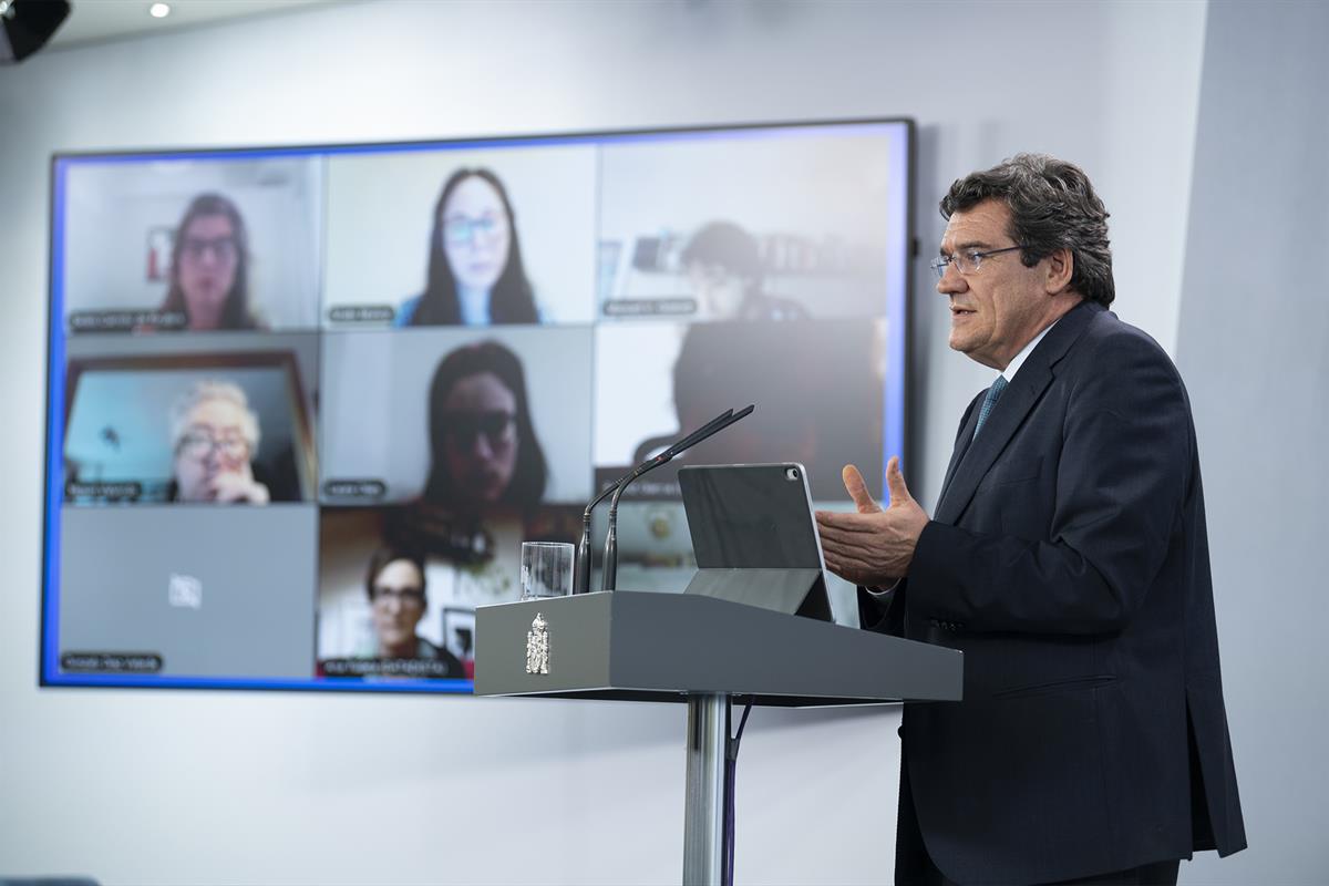 5/05/2020. Rueda de prensa del ministro de Inclusión, Seguridad Social y Migraciones, José Luis Escrivá. Intervención en rueda de prensa del...