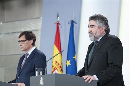 7/04/2020. Rueda de prensa de los ministros de Sanidad y de Cultura y Deporte. Los ministros de Sanidad, Salvador Illa, y de Cultura y Depor...