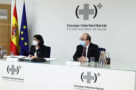 7/04/2021. Reunión del Consejo Interterritorial del Sistema Nacional de Salud. La ministra de Sanidad, Carolina Darias, preside por videocon...