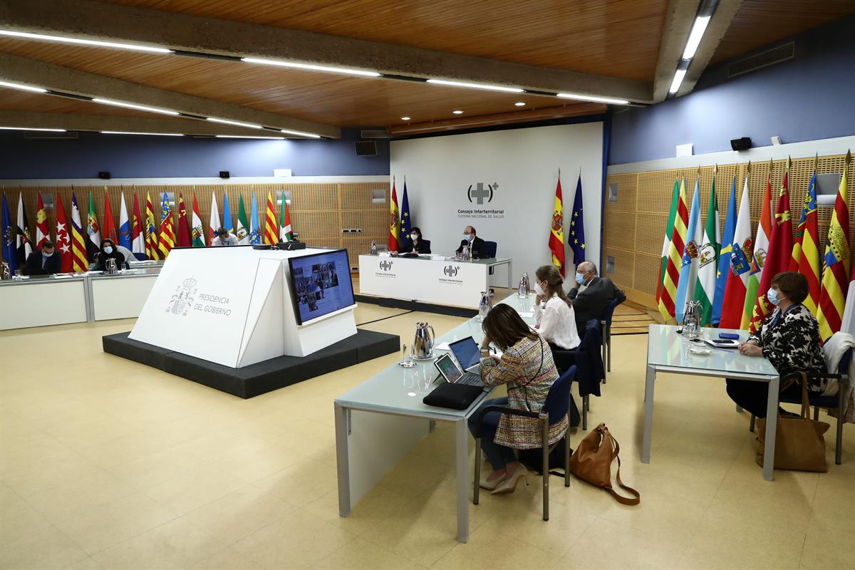 7/04/2021. Reunión del Consejo Interterritorial del Sistema Nacional de Salud. La ministra de Sanidad, Carolina Darias, preside por videocon...