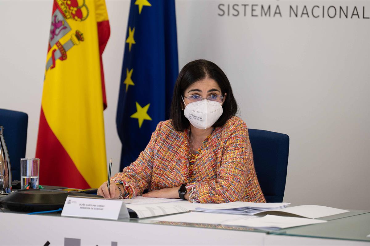 7/07/2021. Reunión del Consejo Interterritorial del Sistema Nacional de Salud. La ministra de Sanidad, Carolina Darias, durante la reunión d...