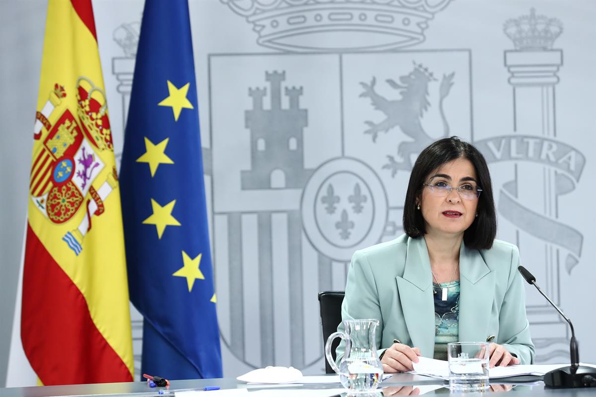 9/06/2021. Reunión del Consejo Interterritorial del Sistema Nacional de Salud. La ministra de Sanidad, Carolina Darias, durante la rueda de ...