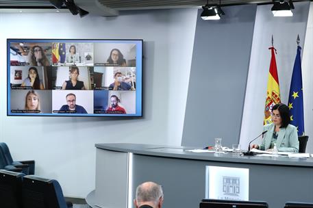 9/06/2021. Reunión del Consejo Interterritorial del Sistema Nacional de Salud. La ministra de Sanidad, Carolina Darias, durante la rueda de ...