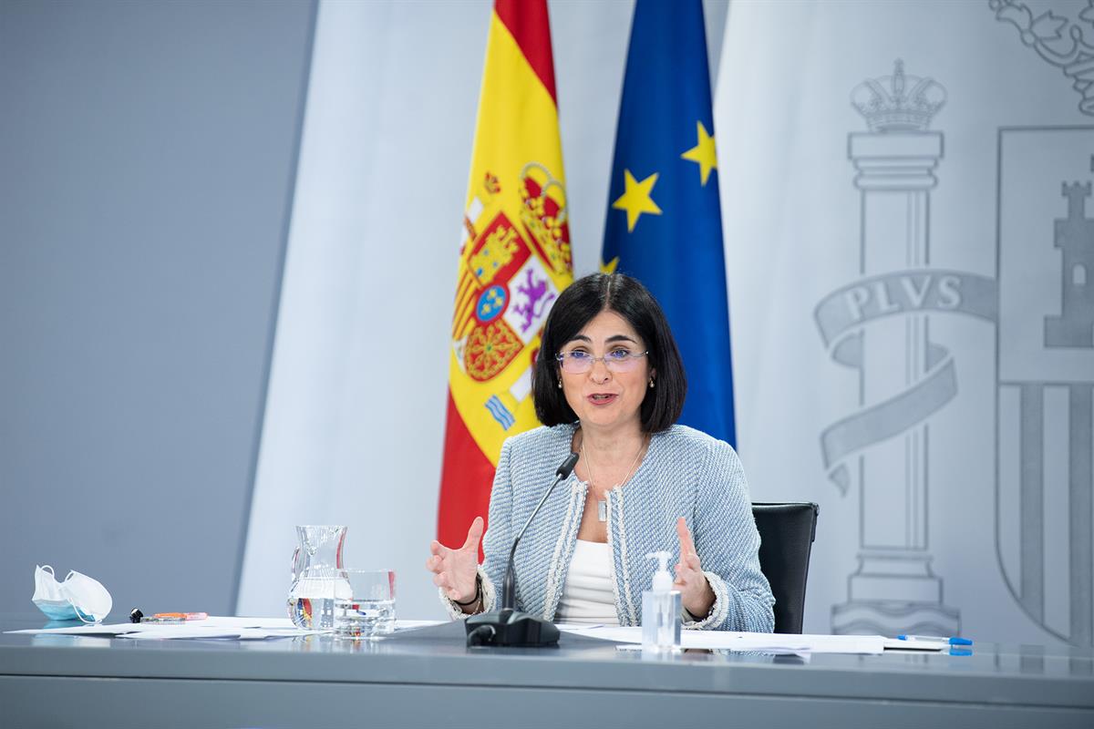 10/03/2021. Rueda de prensa de la ministra de Sanidad. La ministra de Sanidad, Carolina Darias, durante la rueda de prensa ofrecida al térmi...