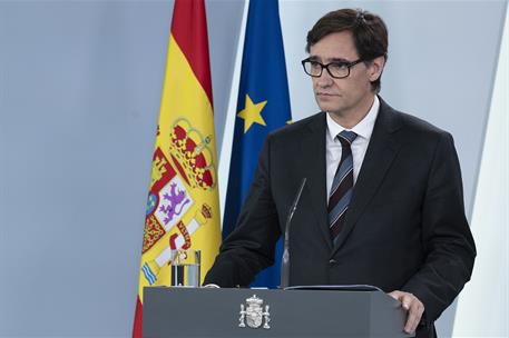 11/04/2020. Rueda de prensa telemática de los ministros Illa y Grande-Marlaska. El ministro de Sanidad, Salvador Illa, durante la rueda de p...