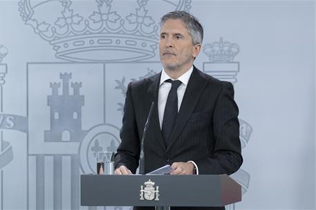 11/04/2020. Rueda de prensa telemática de los ministros Illa y Grande-Marlaska. El ministro del Interior, Fernando Grande-Marlaska, durante ...