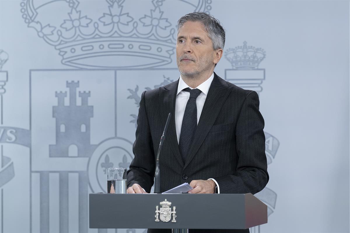 11/04/2020. Rueda de prensa telemática de los ministros Illa y Grande-Marlaska. El ministro del Interior, Fernando Grande-Marlaska, durante ...