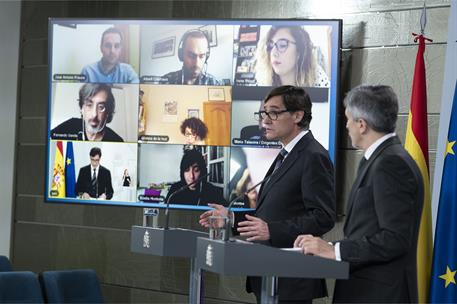 11/04/2020. Rueda de prensa telemática de los ministros Illa y Grande-Marlaska. Los ministros de Sanidad, Salvador Illa, y del Interior, Fer...