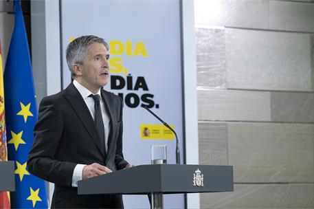 11/04/2020. Rueda de prensa telemática de los ministros Illa y Grande-Marlaska. El ministro del Interior, Fernando Grande-Marlaska, durante ...