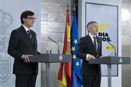 11/04/2020. Rueda de prensa telemática de los ministros Illa y Grande-Marlaska. Los ministros de Sanidad, Salvador Illa, y del Interior, Fer...