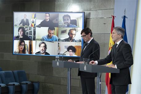 11/04/2020. Rueda de prensa telemática de los ministros Illa y Grande-Marlaska. Los ministros de Sanidad, Salvador Illa, y del Interior, Fer...