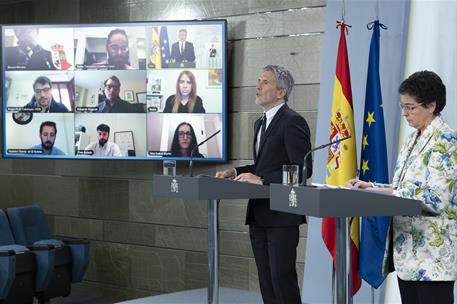 14/04/2020. Rueda de prensa telemática de los ministros Grande-Marlaska y González Laya. Los ministros del Interior, Fernando Grande-Marlask...