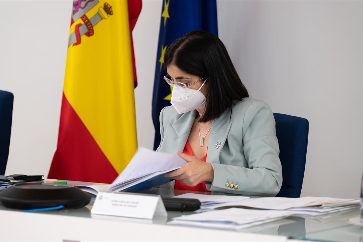 14/07/2021. Reunión del Consejo Interterritorial del Sistema Nacional de Salud. La ministra de Sanidad, Carolina Darias, durante la reunión ...