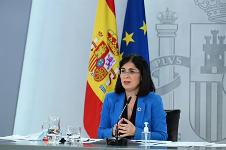 17/02/2021. Rueda de prensa de la ministra Carolina Darias. La ministra de Sanidad, Carolina Darias, durante la rueda de prensa ofrecida al ...