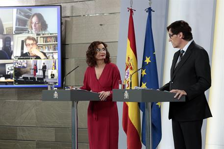 17/04/2020. Ruda de prensa de María Jesús Montero y Salvador Illa. El ministro de Sanidad, Salvador Illa, y la ministra de Hacienda y portav...