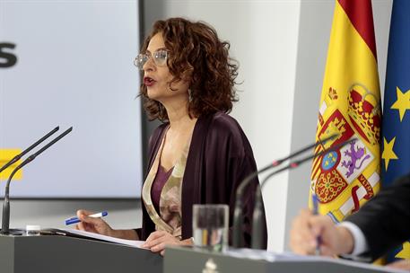 17/05/2020. Rueda de prensa de los ministros Monterio e Illa. La ministra de Hacienda y portavoz del Gobierno, María Jesús Montero, durante ...