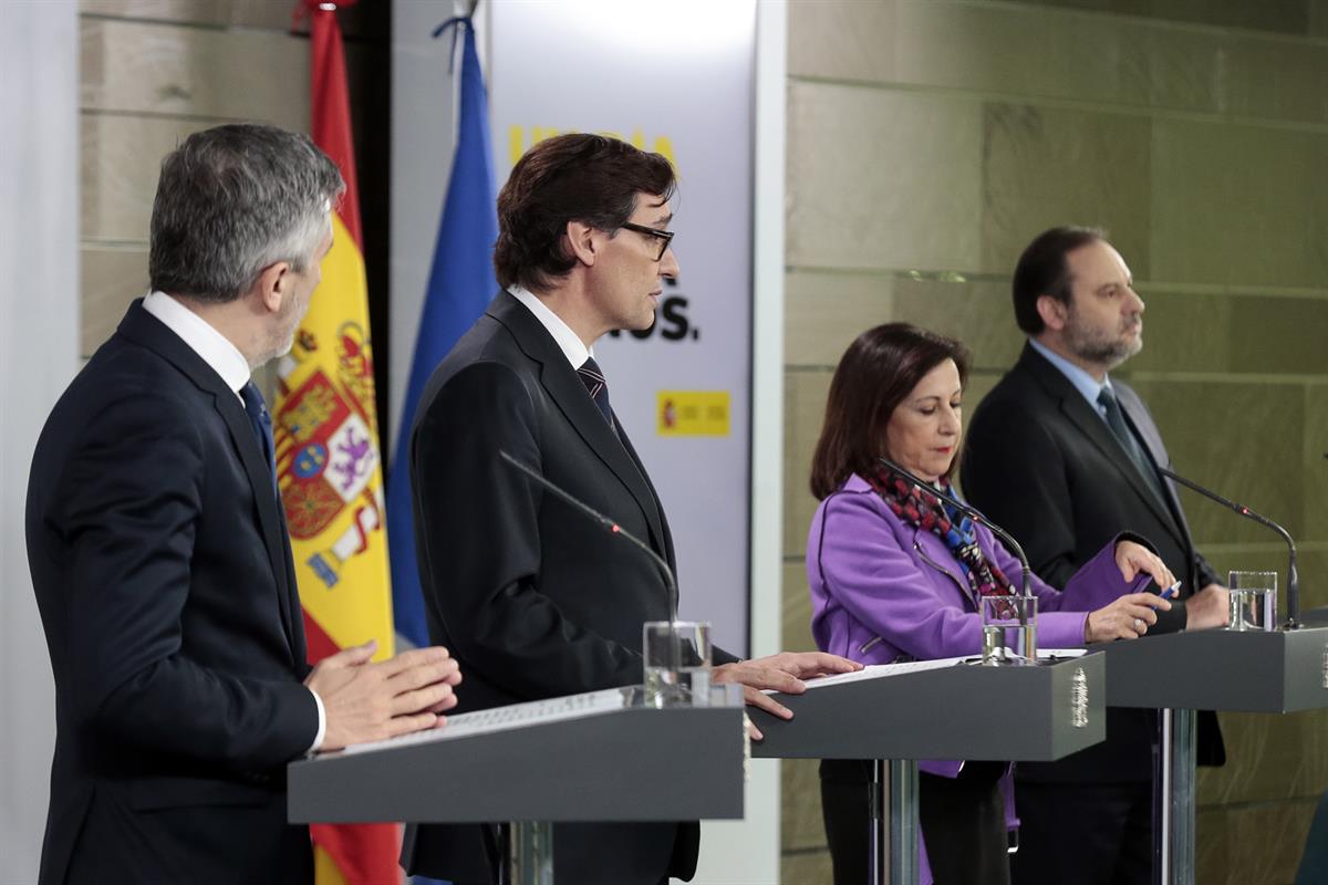 19/04/2020. Comparecencia de los ministros de Sanidad, de Defensa, del Interior y de Transportes, Movilidad y Agenda Urbana. Los ministros d...