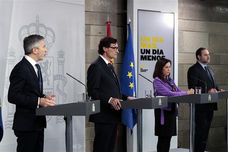 19/04/2020. Comparecencia de los ministros de Sanidad, de Defensa, del Interior y de Transportes, Movilidad y Agenda Urbana. Los ministros d...