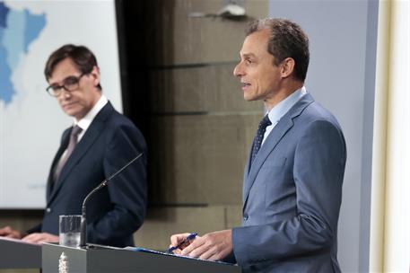 20/03/2020. Rueda de prensa de los ministros de Sanidad, Salvador Illa, y Ciencia e Innovación, Pedro Duque. El ministro de Ciencia e Innova...