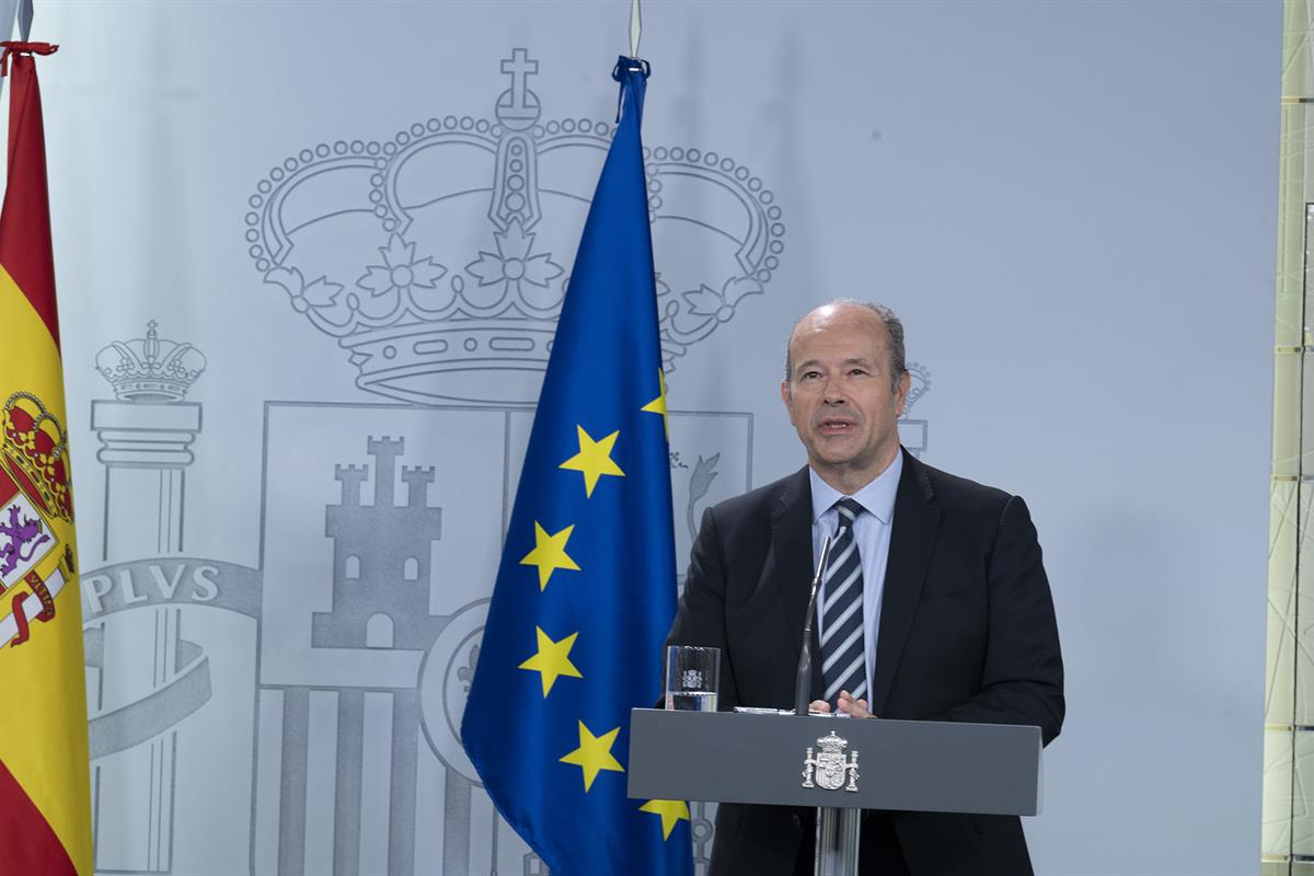 20/03/2020. Conferencia de prensa de los ministros del Interior y de Justicia. El ministro de Justicia, Juan Carlos Campo, durante la rueda ...