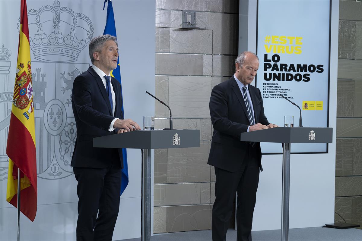 20/03/2020. Conferencia de prensa de los ministros del Interior y de Justicia. Los ministros del Interior y de Justicia, Fernando Grande-Mar...