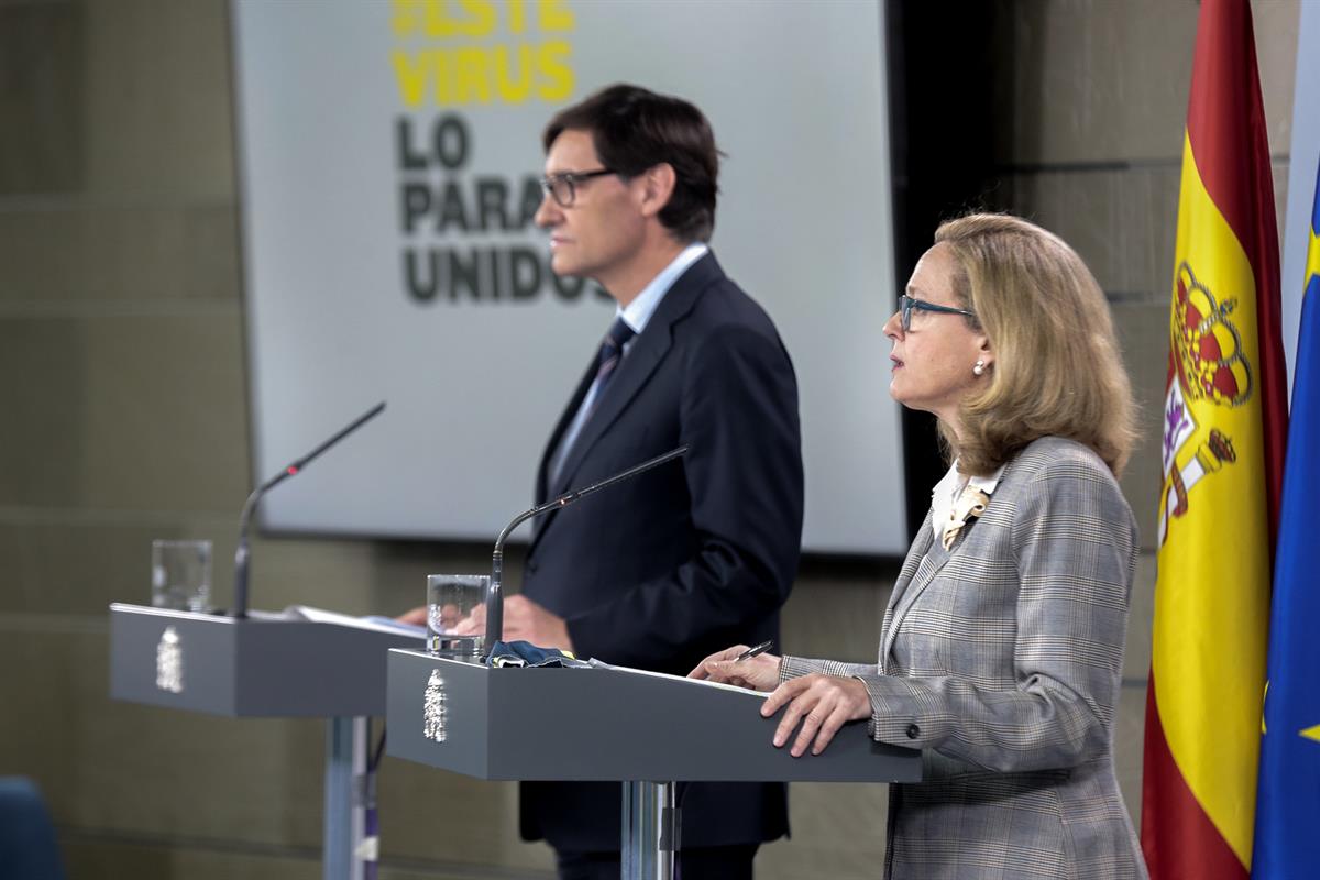 23/03/2020. Salvador Illa y Nadia Calviño. El ministro de Sanidad, Salvador Illa, y la vicepresidenta tercera del Gobierno y ministra de Asu...