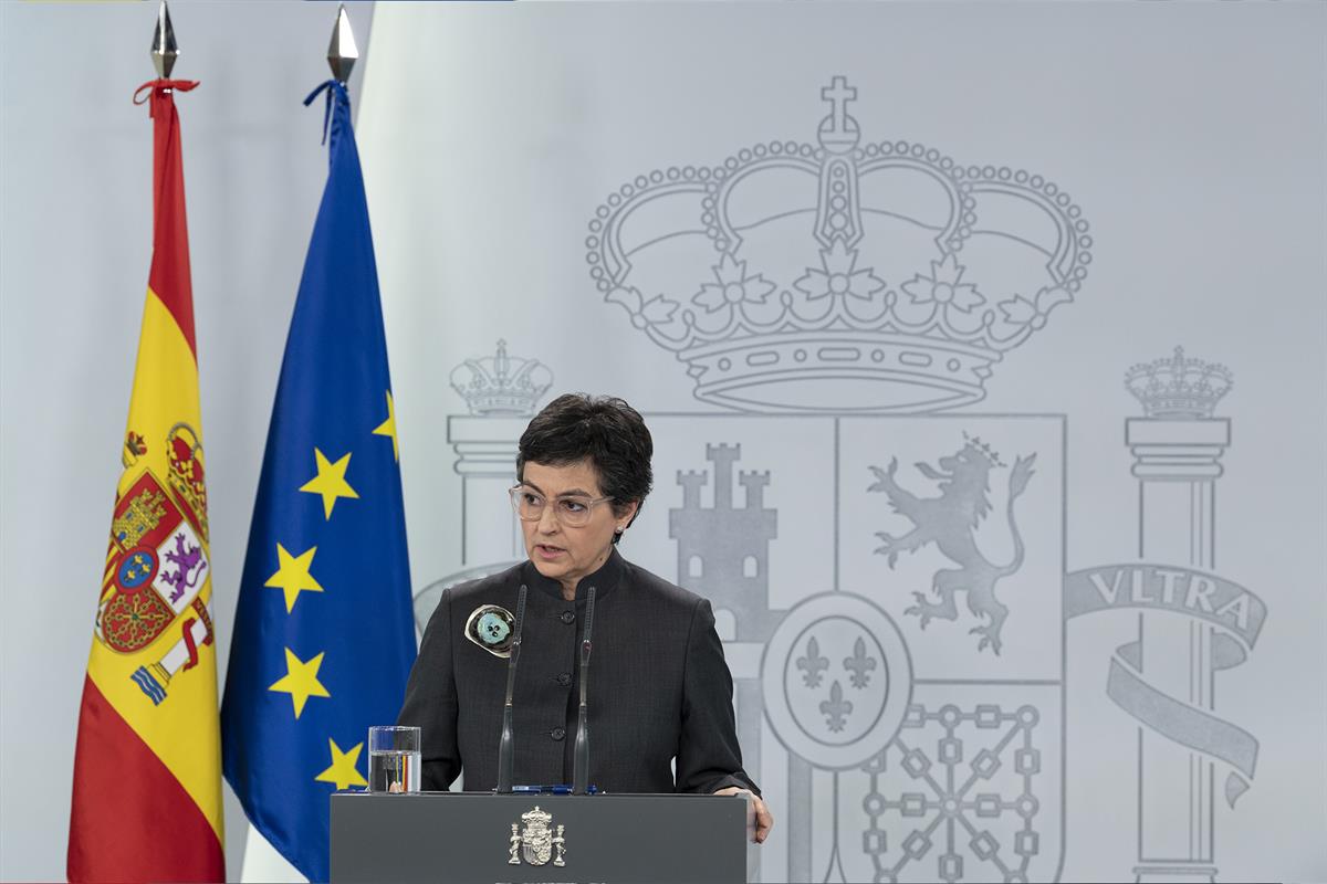 23/04/2020. Rueda de prensa de la ministra de asuntos Exteriores, Unión Europea y Cooperación. La ministra de Asuntos Exteriores, Unión Euro...