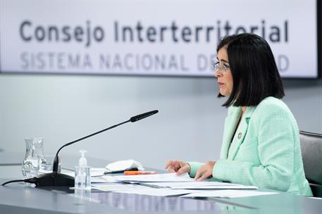 23/06/2021. Reunión del Consejo Interterritorial del Sistema Nacional de Salud. La ministra de Sanidad, Carolina Darias, durante la rueda de...