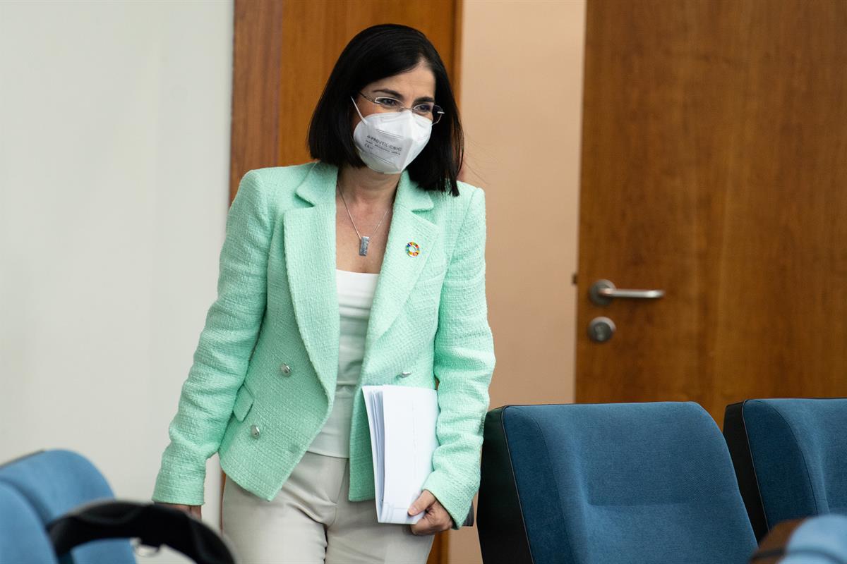 23/06/2021. Reunión del Consejo Interterritorial del Sistema Nacional de Salud. La ministra de Sanidad, Carolina Darias, llega a la rueda de...